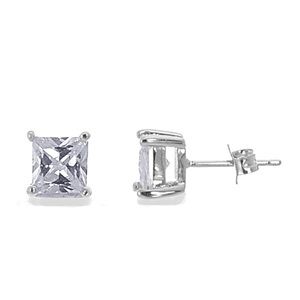 925 Sterling Silver Princess Cut Stud CZ Earrings